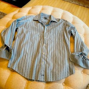 Johnston & Murphy Mens Long Sleeve Button Up Shirt Size Large Blue Striped